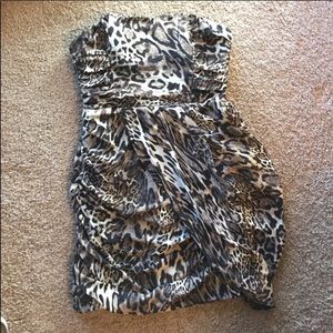 Bebe leopard print tube dress with drape detail M